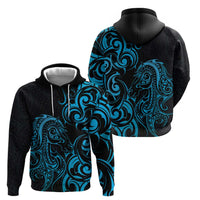 Blue Aoteara Horse Racing Zip Hoodie NZ Maori Pattern