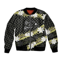 Born And Raised Aloha Hawaii Bomber Jacket Kanaka Kakau Hawaiian Tiare Pakalana Lei - Polynesian Pride