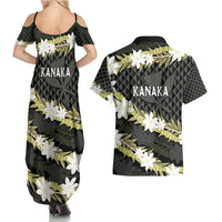 Born And Raised Aloha Hawaii Couples Matching Summer Maxi Dress and Hawaiian Shirt Kanaka Kakau Hawaiian Tiare Pakalana Lei - Polynesian Pride