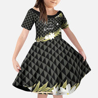 Born And Raised Aloha Hawaii Family Matching Mermaid Dress and Hawaiian Shirt Kanaka Kakau Hawaiian Tiare Pakalana Lei LT14 Daughter's Dress Black - Polynesian Pride