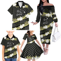 Born And Raised Aloha Hawaii Family Matching Off The Shoulder Long Sleeve Dress and Hawaiian Shirt Kanaka Kakau Hawaiian Tiare Pakalana Lei - Polynesian Pride