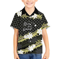 Born And Raised Aloha Hawaii Family Matching Off The Shoulder Long Sleeve Dress and Hawaiian Shirt Kanaka Kakau Hawaiian Tiare Pakalana Lei LT14 Son's Shirt Black - Polynesian Pride