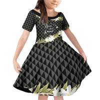 Born And Raised Aloha Hawaii Family Matching Off Shoulder Short Dress and Hawaiian Shirt Kanaka Kakau Hawaiian Tiare Pakalana Lei LT14 Daughter's Dress Black - Polynesian Pride