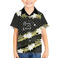 Born And Raised Aloha Hawaii Family Matching Summer Maxi Dress and Hawaiian Shirt Kanaka Kakau Hawaiian Tiare Pakalana Lei LT14 Son's Shirt Black - Polynesian Pride