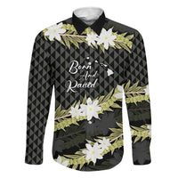 Born And Raised Aloha Hawaii Family Matching Tank Maxi Dress and Hawaiian Shirt Kanaka Kakau Hawaiian Tiare Pakalana Lei LT14 Dad's Shirt - Long Sleeve Black - Polynesian Pride