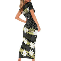 Born And Raised Aloha Hawaii Short Sleeve Bodycon Dress Kanaka Kakau Hawaiian Tiare Pakalana Lei LT14 - Polynesian Pride