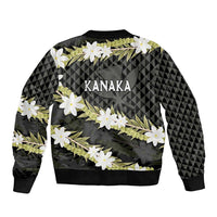 Born And Raised Aloha Hawaii Sleeve Zip Bomber Jacket Kanaka Kakau Hawaiian Tiare Pakalana Lei - Polynesian Pride
