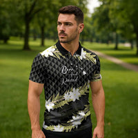 Born And Raised Aloha Hawaii Zipper Polo Shirt Kanaka Kakau Hawaiian Tiare Pakalana Lei - Polynesian Pride