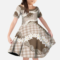 Brown Hawaii Tiare and Shell Lei Family Matching Long Sleeve Bodycon Dress and Hawaiian Shirt Hawaiian Palaka Luxury Vibes LT14 Daughter's Dress Brown - Polynesian Pride