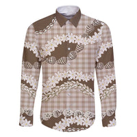 Brown Hawaii Tiare and Shell Lei Family Matching Long Sleeve Bodycon Dress and Hawaiian Shirt Hawaiian Palaka Luxury Vibes LT14 Dad's Shirt - Long Sleeve Brown - Polynesian Pride