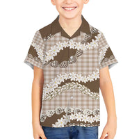 Brown Hawaii Tiare and Shell Lei Family Matching Long Sleeve Bodycon Dress and Hawaiian Shirt Hawaiian Palaka Luxury Vibes LT14 Son's Shirt Brown - Polynesian Pride