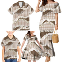 Brown Hawaii Tiare and Shell Lei Family Matching Mermaid Dress and Hawaiian Shirt Hawaiian Palaka Luxury Vibes LT14 - Polynesian Pride