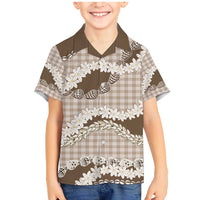 Brown Hawaii Tiare and Shell Lei Family Matching Mermaid Dress and Hawaiian Shirt Hawaiian Palaka Luxury Vibes LT14 Son's Shirt Brown - Polynesian Pride