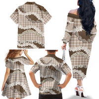 Brown Hawaii Tiare and Shell Lei Family Matching Off The Shoulder Long Sleeve Dress and Hawaiian Shirt Hawaiian Palaka Luxury Vibes LT14 - Polynesian Pride