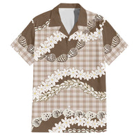 Brown Hawaii Tiare and Shell Lei Family Matching Off The Shoulder Long Sleeve Dress and Hawaiian Shirt Hawaiian Palaka Luxury Vibes LT14 Dad's Shirt - Short Sleeve Brown - Polynesian Pride