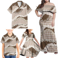 Brown Hawaii Tiare and Shell Lei Family Matching Off Shoulder Maxi Dress and Hawaiian Shirt Hawaiian Palaka Luxury Vibes LT14 - Polynesian Pride