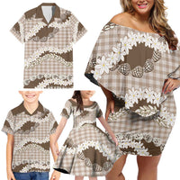 Brown Hawaii Tiare and Shell Lei Family Matching Off Shoulder Short Dress and Hawaiian Shirt Hawaiian Palaka Luxury Vibes LT14 - Polynesian Pride