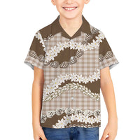 Brown Hawaii Tiare and Shell Lei Family Matching Off Shoulder Short Dress and Hawaiian Shirt Hawaiian Palaka Luxury Vibes LT14 Son's Shirt Brown - Polynesian Pride