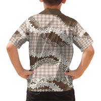 Brown Hawaii Tiare and Shell Lei Family Matching Short Sleeve Bodycon Dress and Hawaiian Shirt Hawaiian Palaka Luxury Vibes LT14 - Polynesian Pride