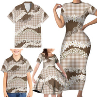 Brown Hawaii Tiare and Shell Lei Family Matching Short Sleeve Bodycon Dress and Hawaiian Shirt Hawaiian Palaka Luxury Vibes - Polynesian Pride