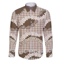 Brown Hawaii Tiare and Shell Lei Family Matching Short Sleeve Bodycon Dress and Hawaiian Shirt Hawaiian Palaka Luxury Vibes LT14 Dad's Shirt - Long Sleeve Brown - Polynesian Pride