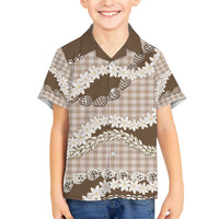 Brown Hawaii Tiare and Shell Lei Family Matching Short Sleeve Bodycon Dress and Hawaiian Shirt Hawaiian Palaka Luxury Vibes LT14 Son's Shirt Brown - Polynesian Pride