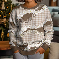 Brown Hawaii Tiare and Shell Lei Kid Ugly Christmas Sweater Hawaiian Palaka Luxury Vibes - Polynesian Pride