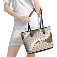 Brown Hawaii Tiare and Shell Lei Leather Tote Bag Hawaiian Palaka Luxury Vibes - Polynesian Pride