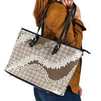 Brown Hawaii Tiare and Shell Lei Leather Tote Bag Hawaiian Palaka Luxury Vibes - Polynesian Pride