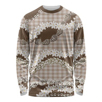 Brown Hawaii Tiare and Shell Lei Long Sleeve Shirt Hawaiian Palaka Luxury Vibes - Polynesian Pride