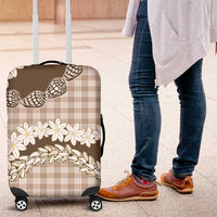 Brown Hawaii Tiare and Shell Lei Luggage Cover Hawaiian Palaka Luxury Vibes - Polynesian Pride