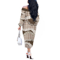 Brown Hawaii Tiare and Shell Lei Off The Shoulder Long Sleeve Dress Hawaiian Palaka Luxury Vibes - Polynesian Pride