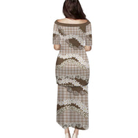 Brown Hawaii Tiare and Shell Lei Puletasi Hawaiian Palaka Luxury Vibes - Polynesian Pride