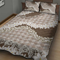 Brown Hawaii Tiare and Shell Lei Quilt Bed Set Hawaiian Palaka Luxury Vibes - Polynesian Pride