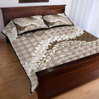 Brown Hawaii Tiare and Shell Lei Quilt Bed Set Hawaiian Palaka Luxury Vibes - Polynesian Pride