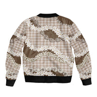 Brown Hawaii Tiare and Shell Lei Sleeve Zip Bomber Jacket Hawaiian Palaka Luxury Vibes - Polynesian Pride