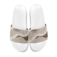 Brown Hawaii Tiare and Shell Lei Slide Sandals Hawaiian Palaka Luxury Vibes - Polynesian Pride