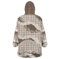 Brown Hawaii Tiare and Shell Lei Wearable Blanket Hoodie Hawaiian Palaka Luxury Vibes - Polynesian Pride