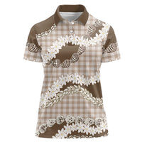 Brown Hawaii Tiare and Shell Lei Women Polo Shirt Hawaiian Palaka Luxury Vibes LT14 Female Brown - Polynesian Pride