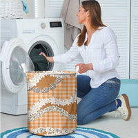 Orange Hawaii Tiare and Shell Lei Laundry Basket Hawaiian Palaka Luxury Vibes - Polynesian Pride