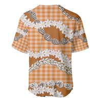 Orange Hawaii Tiare and Shell Lei Baseball Jersey Hawaiian Palaka Luxury Vibes - Polynesian Pride