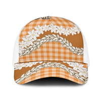 Orange Hawaii Tiare and Shell Lei Baseball Net Cap Hawaiian Palaka Luxury Vibes - Polynesian Pride