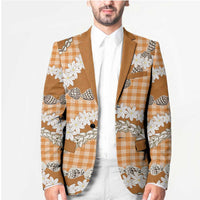 Orange Hawaii Tiare and Shell Lei Blazer Hawaiian Palaka Luxury Vibes - Polynesian Pride