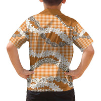 Orange Hawaii Tiare and Shell Lei Family Matching Long Sleeve Bodycon Dress and Hawaiian Shirt Hawaiian Palaka Luxury Vibes LT14 - Polynesian Pride