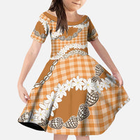 Orange Hawaii Tiare and Shell Lei Family Matching Long Sleeve Bodycon Dress and Hawaiian Shirt Hawaiian Palaka Luxury Vibes LT14 Daughter's Dress Orange - Polynesian Pride