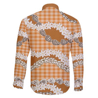 Orange Hawaii Tiare and Shell Lei Family Matching Long Sleeve Bodycon Dress and Hawaiian Shirt Hawaiian Palaka Luxury Vibes - Polynesian Pride