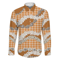 Orange Hawaii Tiare and Shell Lei Family Matching Off The Shoulder Long Sleeve Dress and Hawaiian Shirt Hawaiian Palaka Luxury Vibes LT14 Dad's Shirt - Long Sleeve Orange - Polynesian Pride