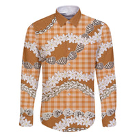 Orange Hawaii Tiare and Shell Lei Family Matching Off The Shoulder Long Sleeve Dress and Hawaiian Shirt Hawaiian Palaka Luxury Vibes - Polynesian Pride