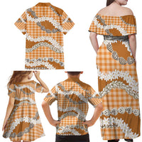 Orange Hawaii Tiare and Shell Lei Family Matching Off Shoulder Maxi Dress and Hawaiian Shirt Hawaiian Palaka Luxury Vibes - Polynesian Pride