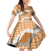 Orange Hawaii Tiare and Shell Lei Family Matching Off Shoulder Short Dress and Hawaiian Shirt Hawaiian Palaka Luxury Vibes LT14 Daughter's Dress Orange - Polynesian Pride